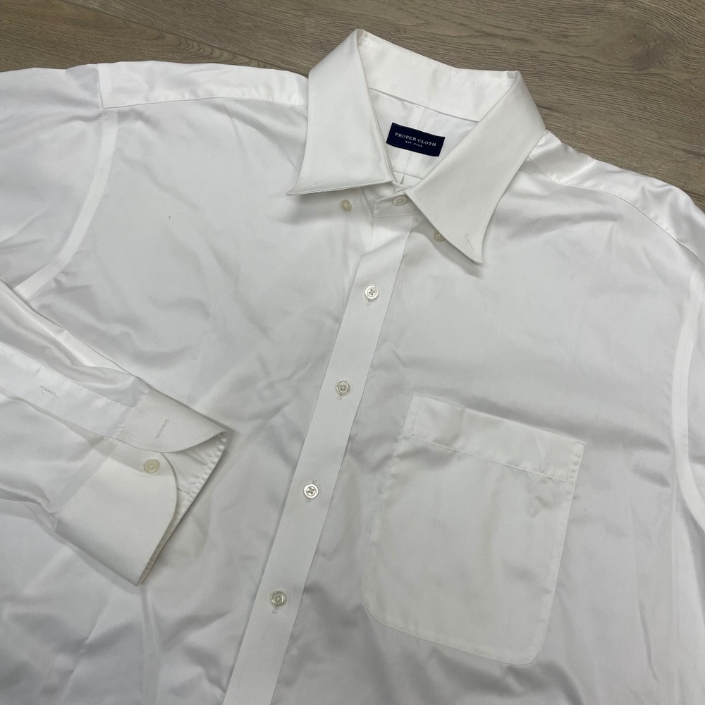 Proper Cloth Dress Shirt Mens 18.5 39.5 White Cotton Long Sleeve Monogram JAS
